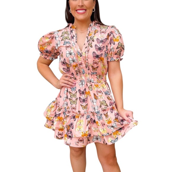 Buddy Love Women's Medium Pink Flirty Coquette Butterly Ruffle Mini Party Dress - Picture 1 of 8